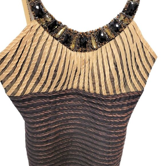 BROWN Pleated Rhinestone Studded Dress Size 8 - Picture 7 of 13